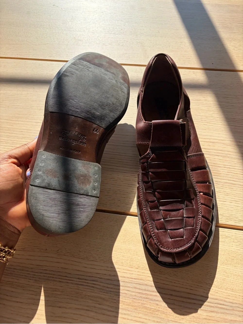 Men's Brown Leather Fisherman Sandals - Classic Woven Slip-On